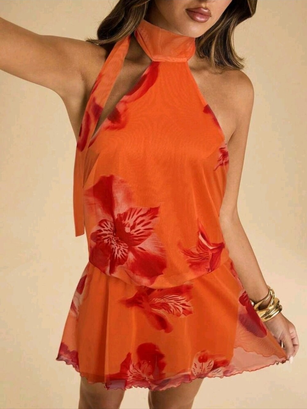 BAE  Elegant Floral Print Backless Mini Suspender Dress